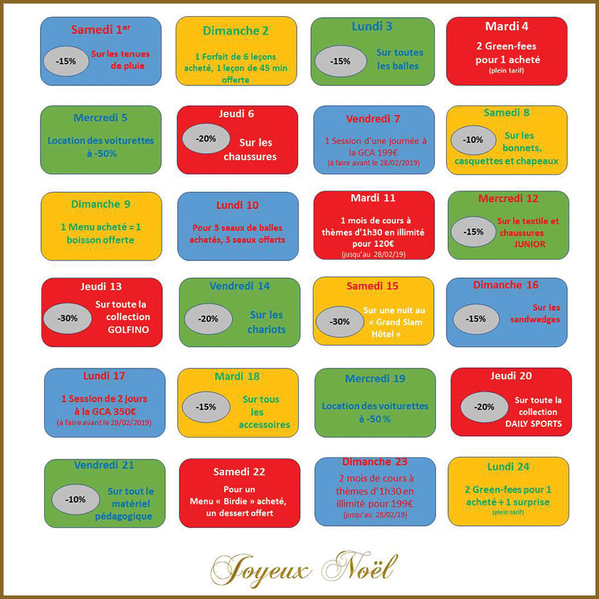 actu_noel2018 Calendrier de l'avent, Golf PGA France du Vaudreuil